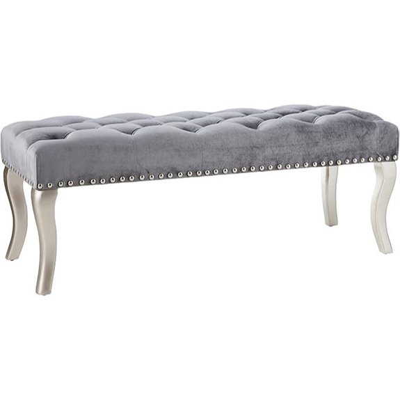 Roundhill Fabric Upholstered Nailhead Bench Gray
