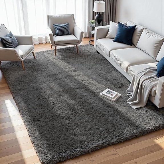 8x10 Fluffy Grey Shag Rug for Living Room