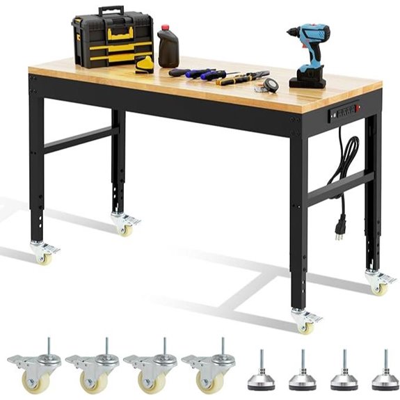 Heavy Duty Workbench with Power Outlets and Adjustable Height