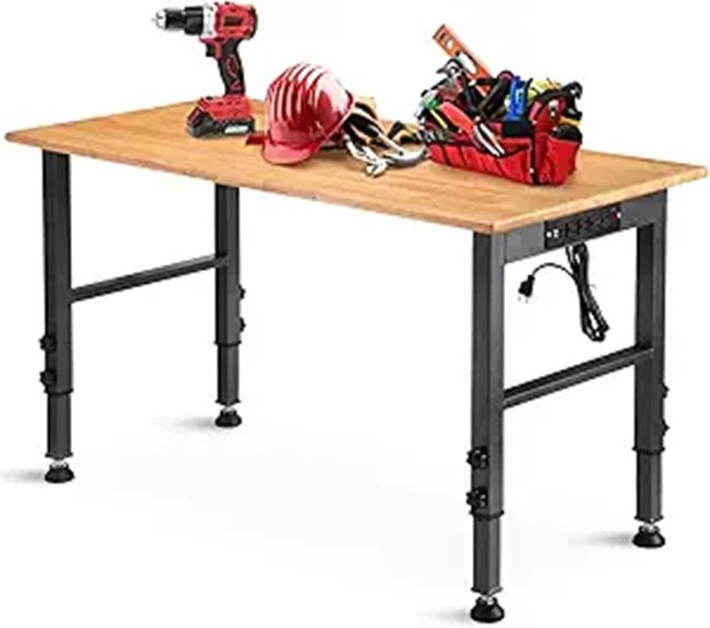 Adjustable Heavy Duty Workbench with Power Outlet