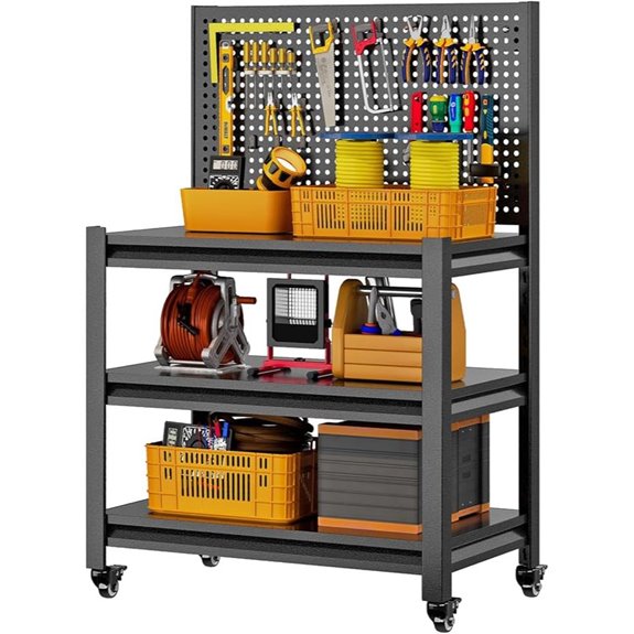Heavy Duty Workbench with Pegboard and Wheels