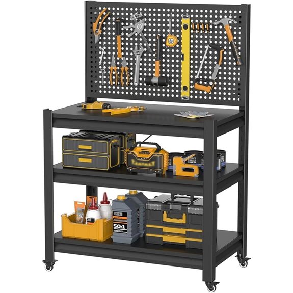 Heavy Duty Work Bench with Pegboard and Wheels