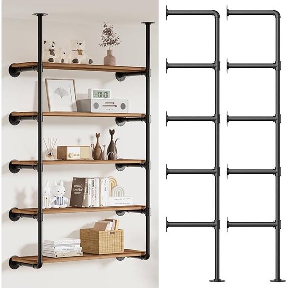 Industrial Iron Pipe Wall Shelf - 5-Tier Storage Shelving