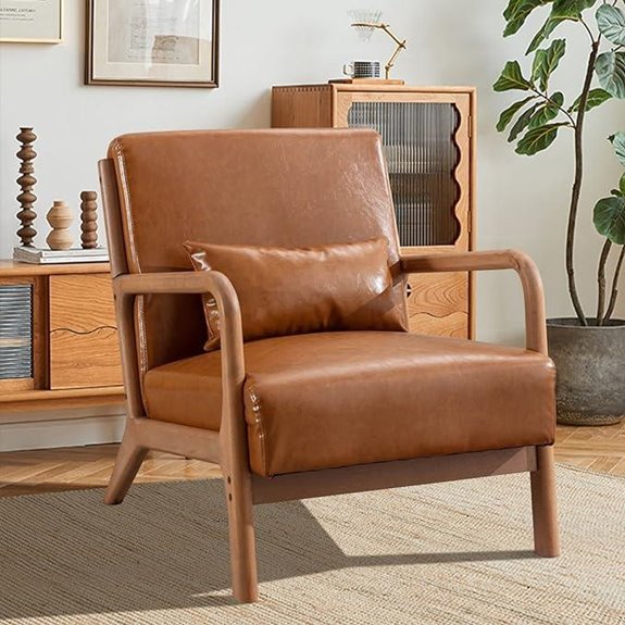 INZOY Mid-Century Leather Accent Chair with Cushion