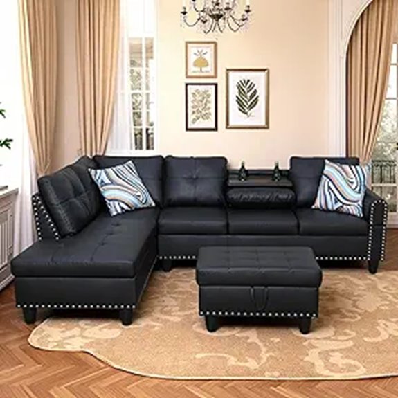 Leather Modular Sectional Sofa with Storage Ottoman