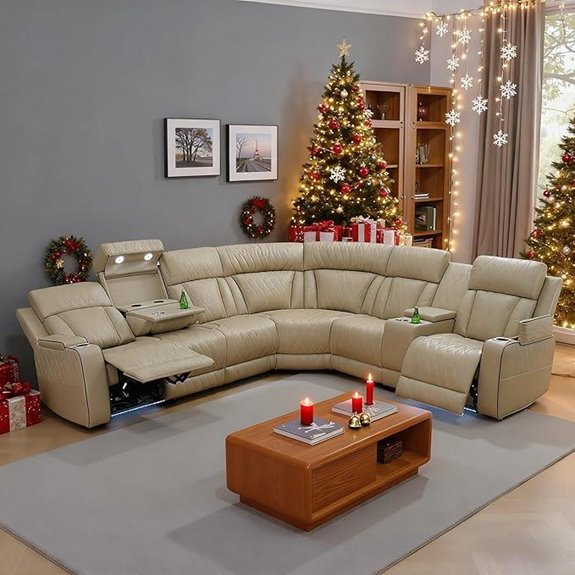 Power Breathing Leather Reclining Sofa Set with LED