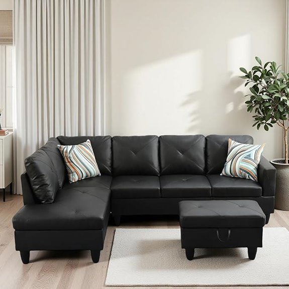 L-Shaped Leather Sectional Sofa with Storage Ottoman