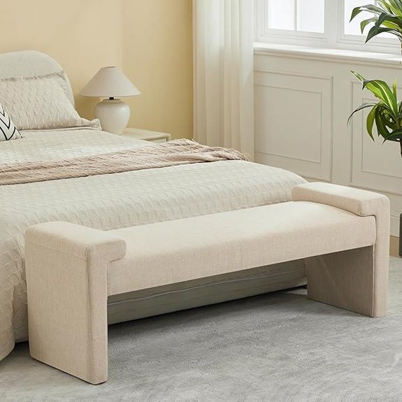 Linen Upholstered End of Bed Bench with Wood Frame