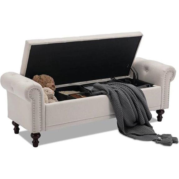 Upholstered Linen Storage Bench with Tufted Cushions