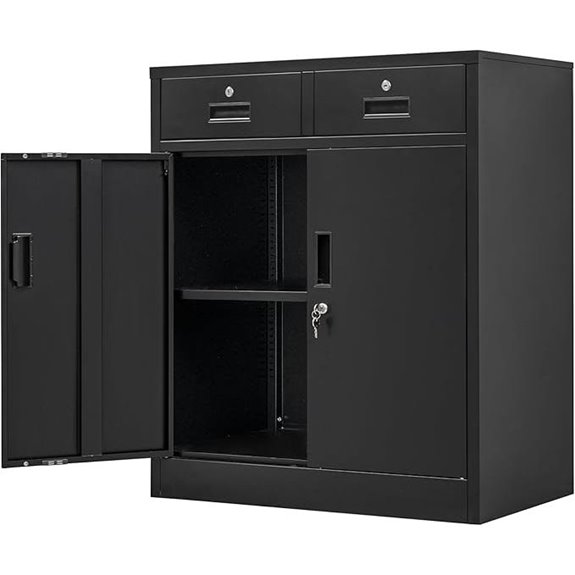 Metal Storage Cabinet with Drawers and Adjustable Shelf
