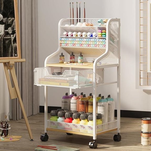 Small Rolling Art Cart with Drawer and Lockable Wheels