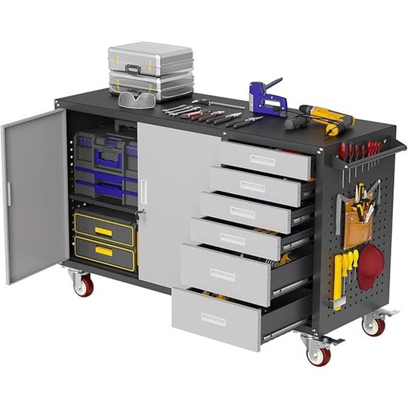 Rolling Workbench with Drawers Storage & Pegboard