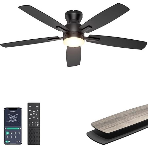 Ohniyou 52 Modern Low Profile Ceiling Fan with Light