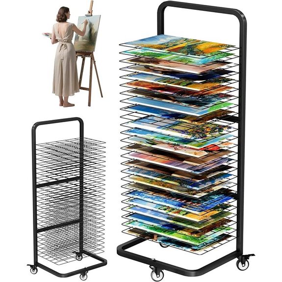 Art Drying Rack with 25 Shelves and Lockable Wheels