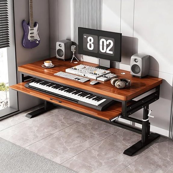 Music Studio Desk with Keyboard Tray and Wiring Shelf