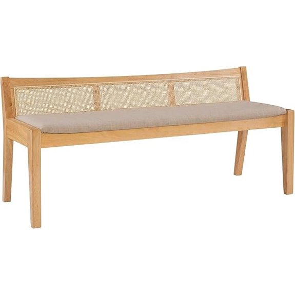 Powell Kasi Natural Low Back Cane Bench with Beige Upholstered Seat