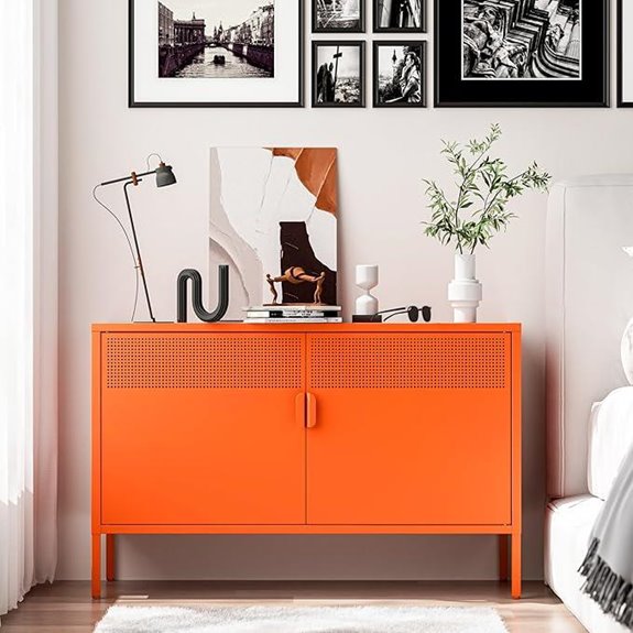 Orange Metal Storage Cabinet with Adjustable Shelves