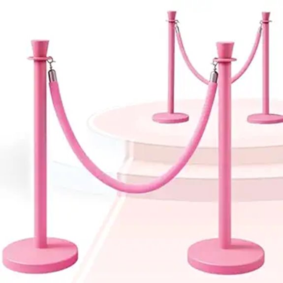 Pink Velvet Stanchion Set with Ropes for Events