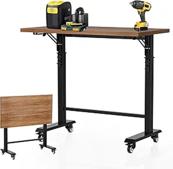 Foldable Wood Workbench with Wheels and Adjustable Height