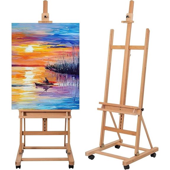 H-Frame Beechwood Artist Easel with Wheels & Storage