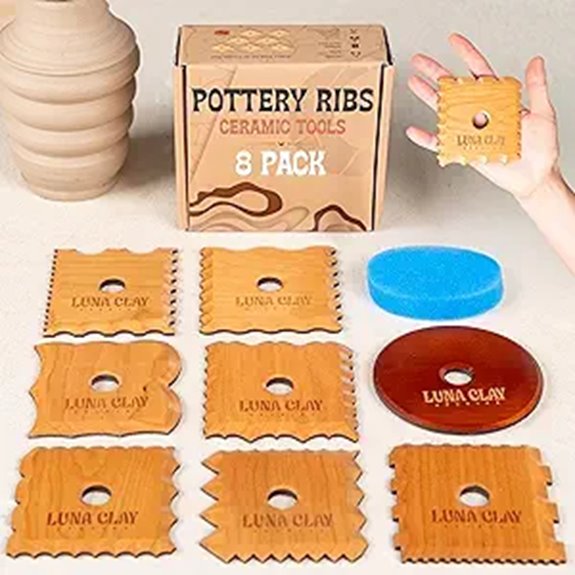 Pottery Ribs Tool Set (8 Pack) with Sponge