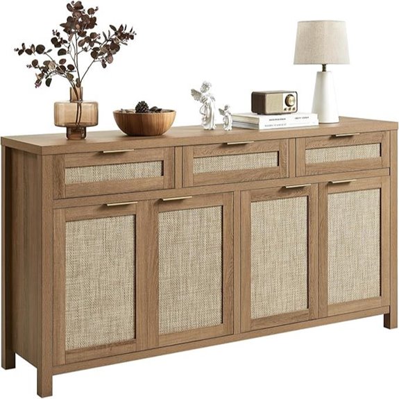 Rattan Sideboard Buffet Cabinet with Storage and Drawers