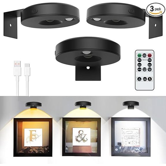 3-Pack Rechargeable LED Picture Lights with Remote