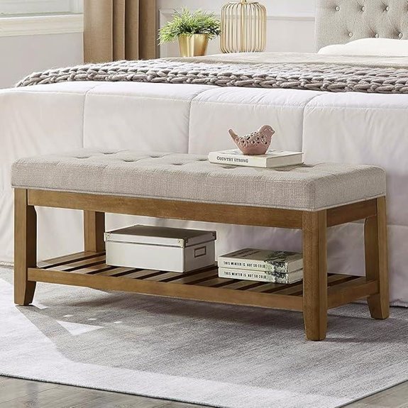 Large Rectangular Linen Tufted Ottoman Bench