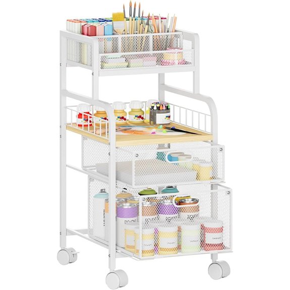 SWTYMIKI Rolling Cart with Drawers and Wood Shelf