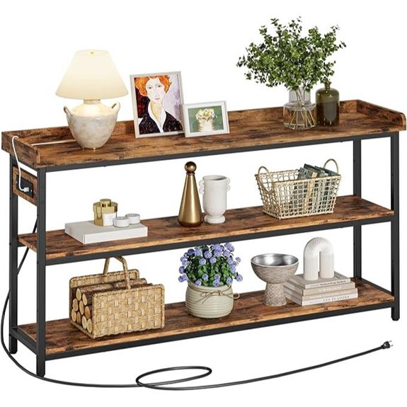 IRONCK Console Table with Power Outlet Rustic Brown