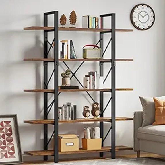 DWVO 5-Tier Rustic Industrial Bookcase