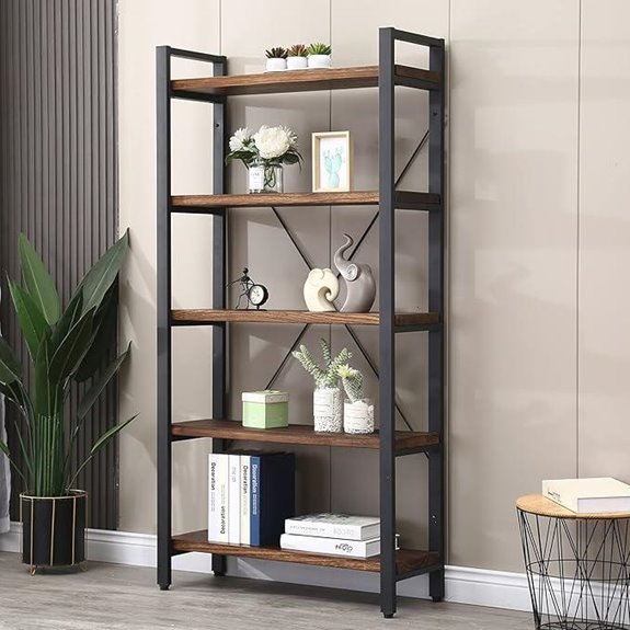 5-Tier Rustic Industrial Wood and Metal Bookcase