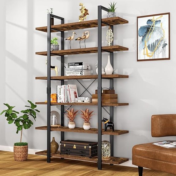 FRAPOW 6-Tier Rustic Metal Frame Bookshelf