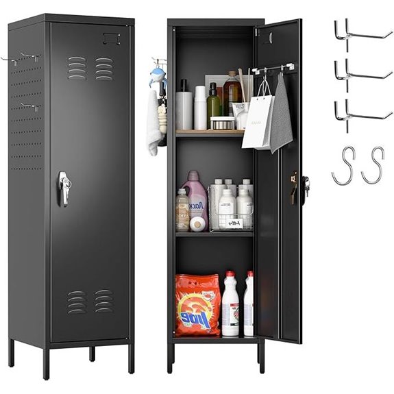 Lockable Metal Storage Locker with Pegboards and Hooks