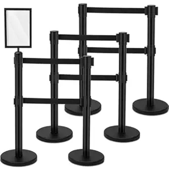 6 Pcs Crowd Control Stanchions with Belt and Sign