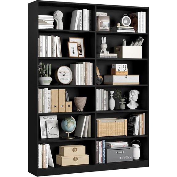 FACBOTALL 6-Tier Double Wide Bookshelf Black