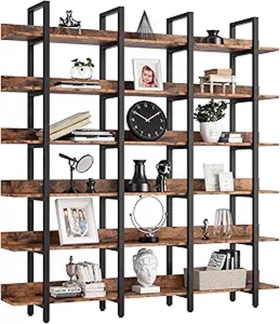 IRONCK 6-Tier Triple Wide Bookcase with Back Fence