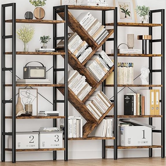 70x70 5-Tier Wooden Bookcase with Metal Frame