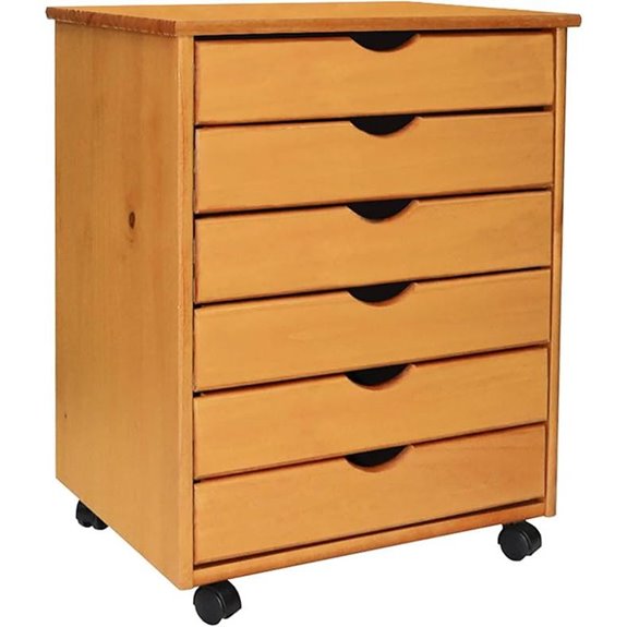 Jela Solid Wood 6 Drawer Wide Roll Cart in Med Pine - Modern/Contemporary