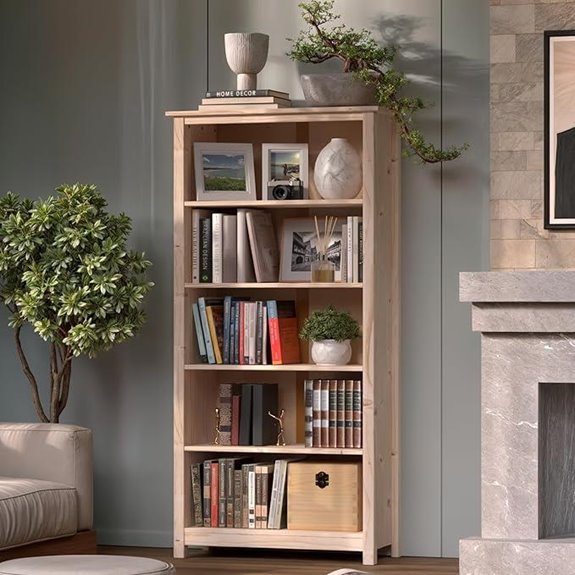 Solid Pine Bookcase with Adjustable Shelves