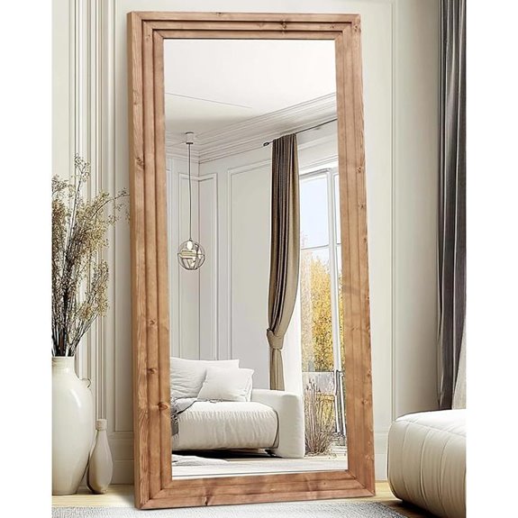 Full Length Solid Wood Floor Mirror Light Brown