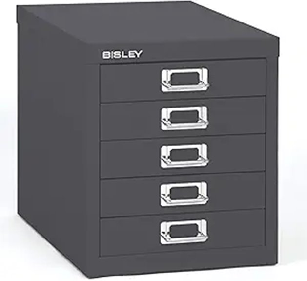 Bisley 5-Drawer Steel Cabinet with Chrome Handles