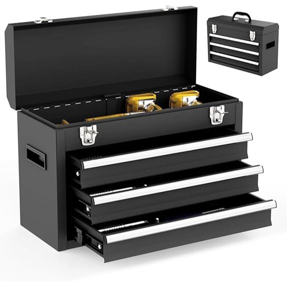 3-Drawer Steel Tool Box with Latches and Powder Finish