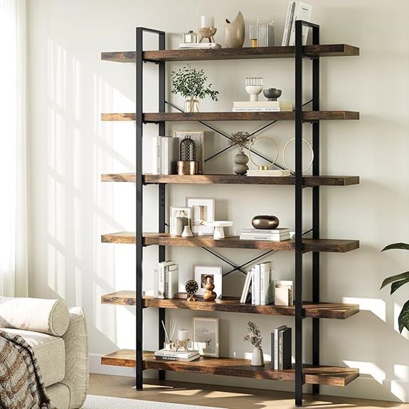 Heavy Duty 6-Tier Industrial Bookcase with Reinforced Shelves
