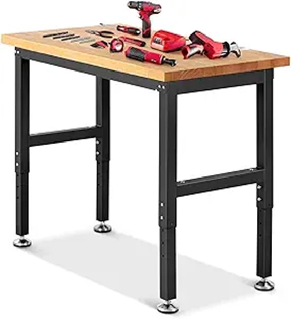 Adjustable Heavy-Duty Garage Workbench with Rubber Top