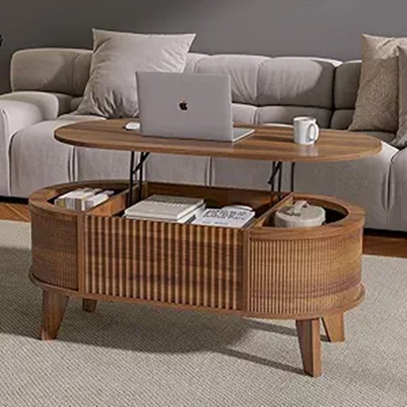 Lyncohome Fluted Lift-Top Coffee Table with Storage