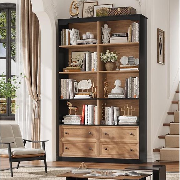 FINETONES 71 Tall Bookshelf with Drawers and Storage