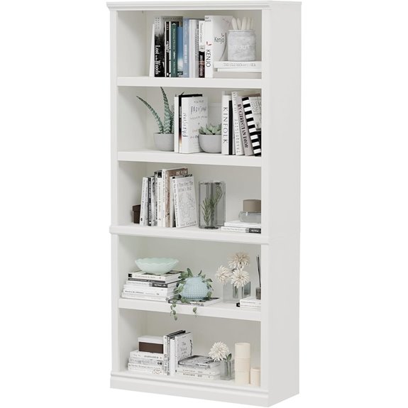 70-Inch White 5-Tier Bookcase for Home and Office