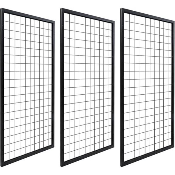 three metal grid panels