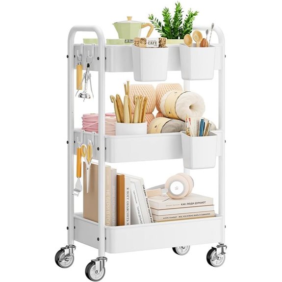 YASONIC 3-Tier Metal Rolling Cart with Lockable Wheels